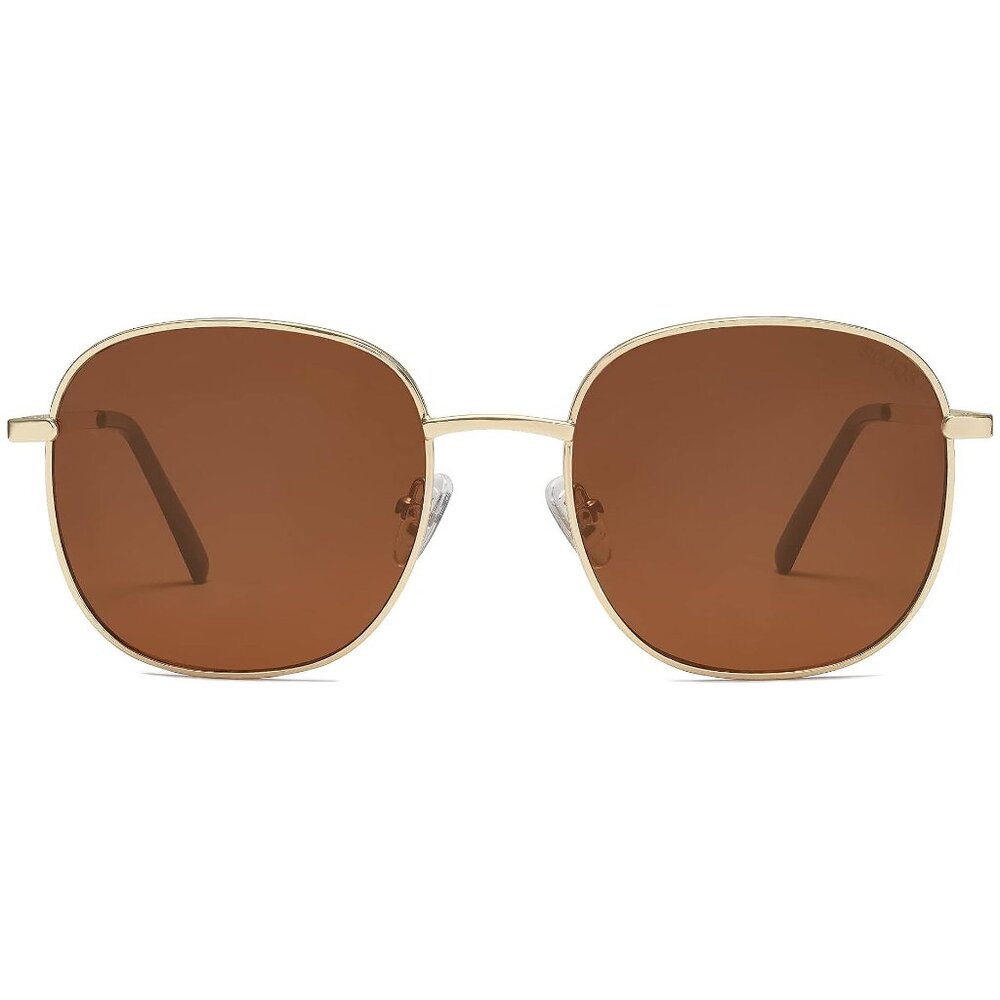 Classic Trendy Square Sunglasses for Women Men ,  Gold/Brown
